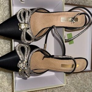 Elegant Black Satin Heels with Silver Accents